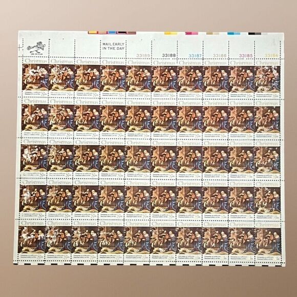 MNH 1971 Scott #1444  Adoration of the Shepards 8 Cent Stamp Sheet of 50 Stamps - Picture 2 of 3